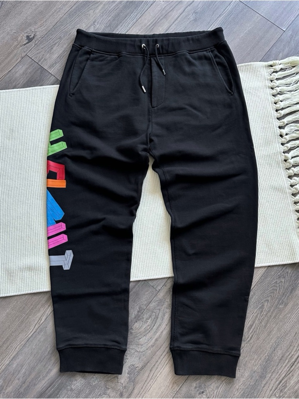 HELMUT LANG 3D Logo Print Black Sweatpants